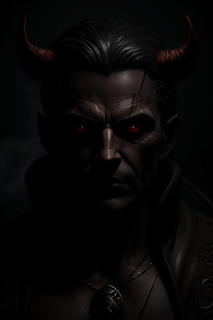 Un retrato oscuro de un diablo con ojos rojos.