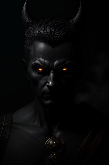 Un retrato oscuro de un vampiro con ojos naranjas.