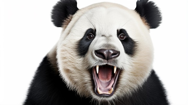 Retrato de un oso panda con la cabeza de un animal salvaje en primer plano sobre fondo blanco
