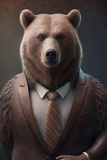 Retrato de oso serio en traje