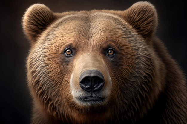 Retrato de oso sobre fondo oscuro AI Generativo