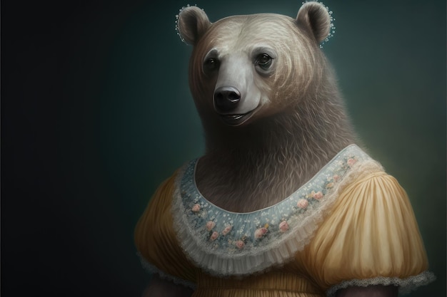 Retrato de oso en un vestido victoriano