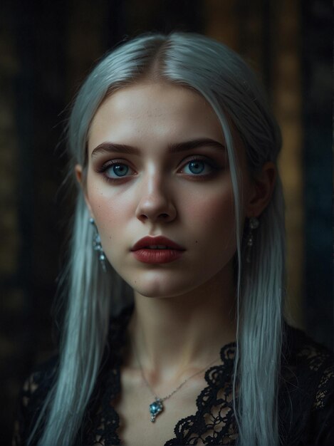 Foto retrato ousado e vibrante de uma mulher com um cabelo azul impressionante