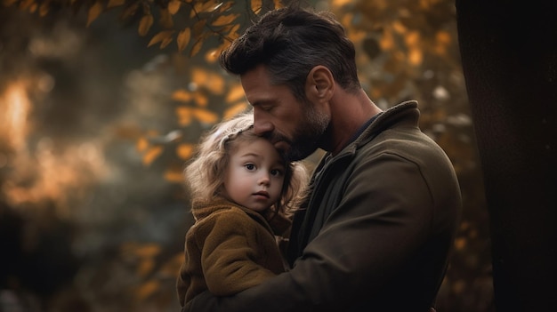 Un retrato de un padre y un hijo en un entorno natural.