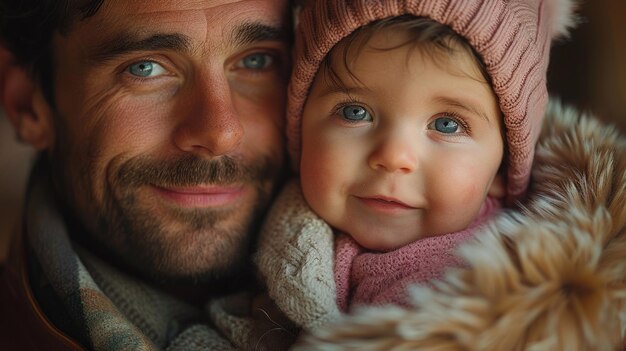 Retrato de un padre sosteniendo a su hija pequeña