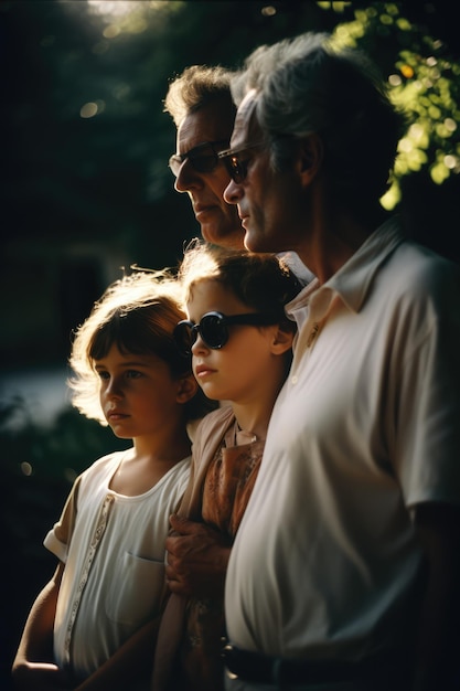 Retrato de padres caucásicos e hijo e hija creados con tecnología de IA generativa