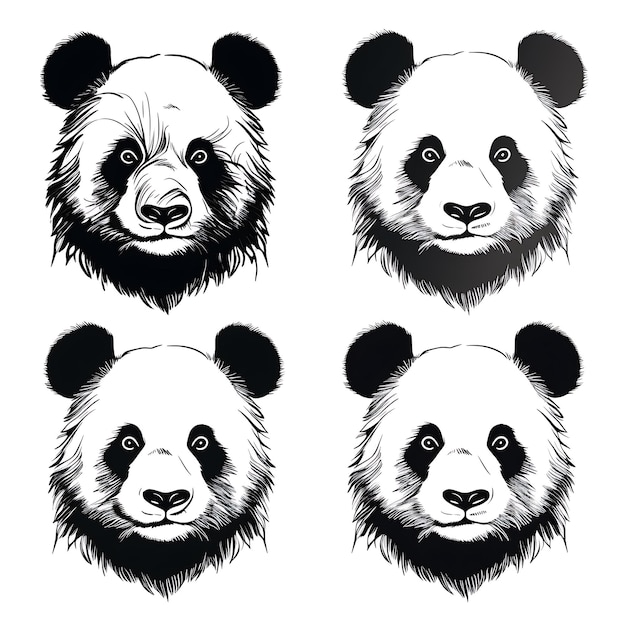 Retrato de panda dibujado a mano Contorno de color negro sobre fondo blanco Ilustración minimalista
