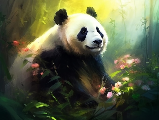 Retrato de panda en estilo de pintura al óleo generado por IA