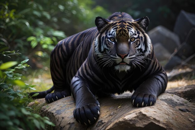 retrato de la pantera negra y el tigre