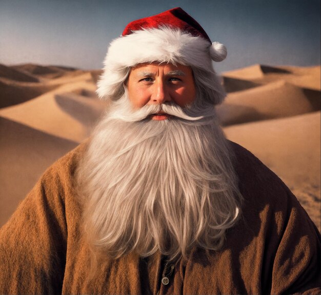 Retrato de Papá Noel en el desierto