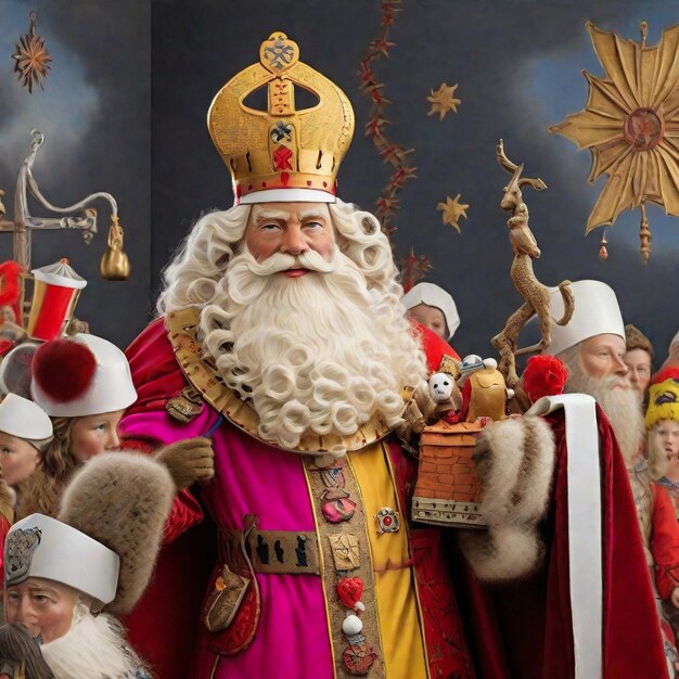 Retrato del Papá Noel holandés llamado 'Sinterklaas' mientras llega a la ciudad