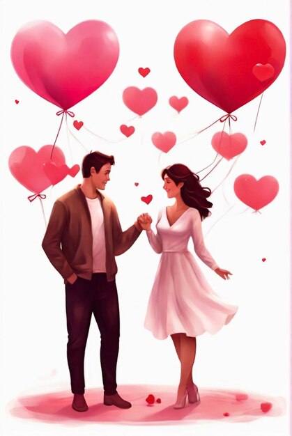 Retrato de pareja de amor en papel en forma de corazón de fondo personaje de dibujos animados del Día de San Valentín y resumen