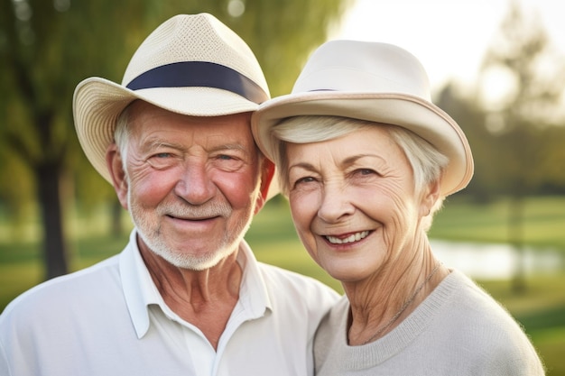 Retrato de una pareja de ancianos en el campo de golf creado con IA generativa