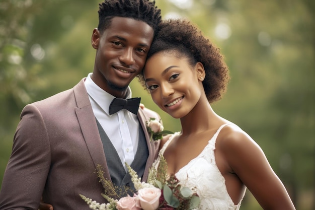 Foto retrato de una pareja en el día de la boda