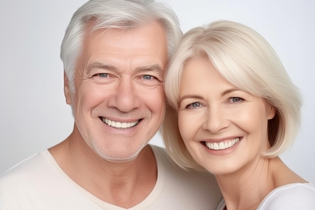 Retrato de una pareja feliz sonriendo a la cámara creada con IA generativa