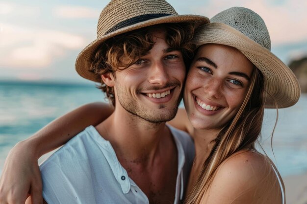 retrato de una pareja joven en la playa