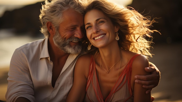 retrato de una pareja de mayores enamorados en la playa