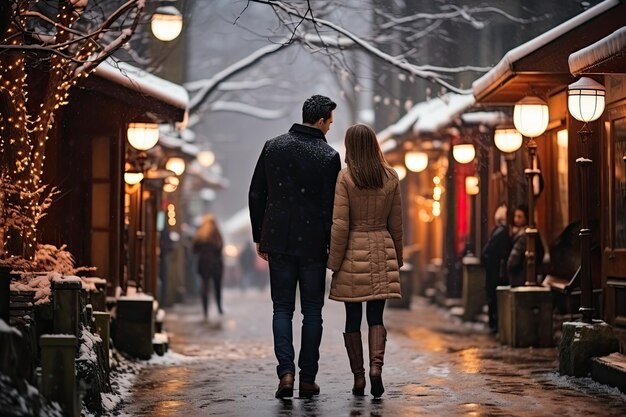 Foto retrato de una pareja en la noche de navidad