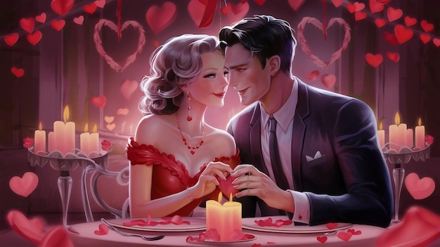 Retrato de una pareja romántica en la cena del día de San Valentín