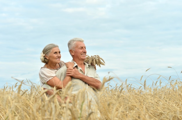 Retrato de una pareja senior descansando en el campo de verano