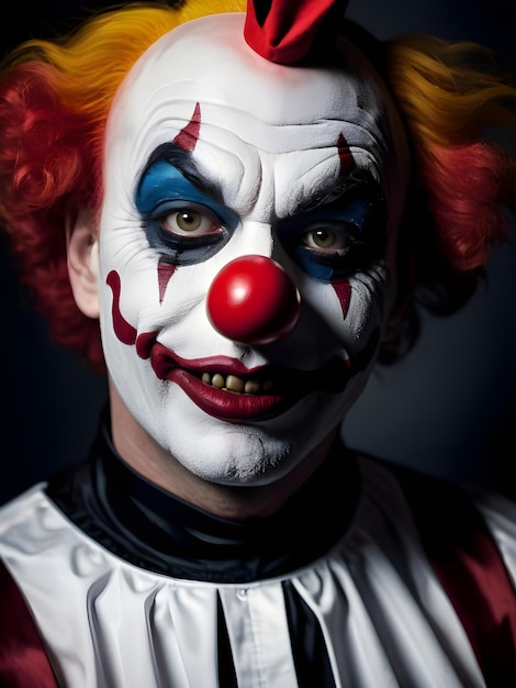 Foto retrato de un payaso aterrador sobre un fondo oscuro fondo de pantalla de halloween