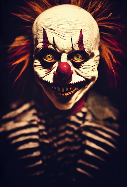 Retrato de un payaso espeluznante que se ríe Concepto de una representación 3D de payaso aterrador