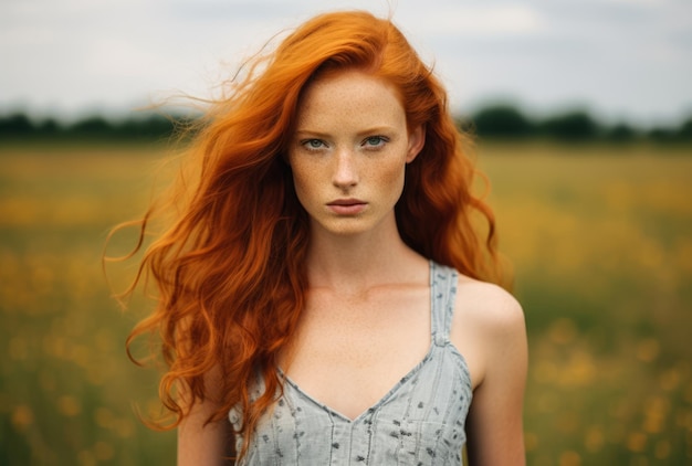 Retrato de una pelirroja chicas en el campo