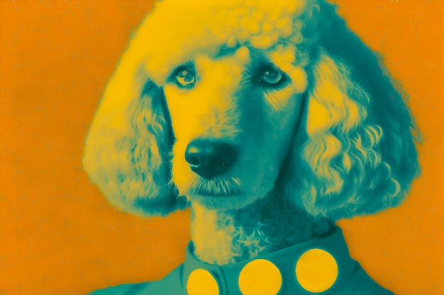 Foto retrato de perro al estilo de los años 70 en estilo retro de medios tonos