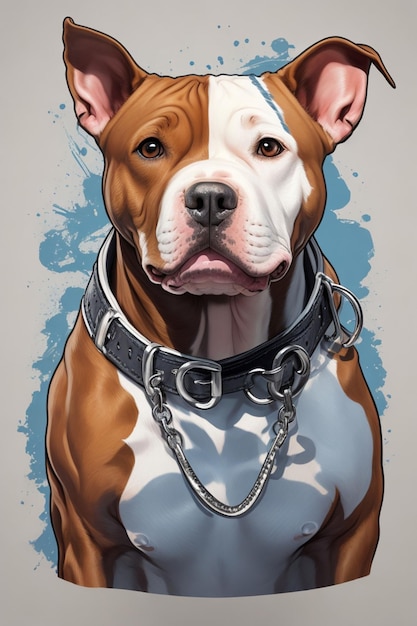 Retrato de perro American Staffordshire Terrier con correa Pintura digital