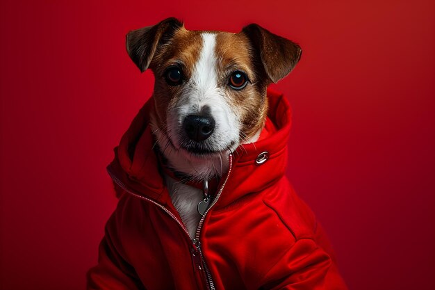 Un retrato de un perro antropomórfico con una chaqueta roja