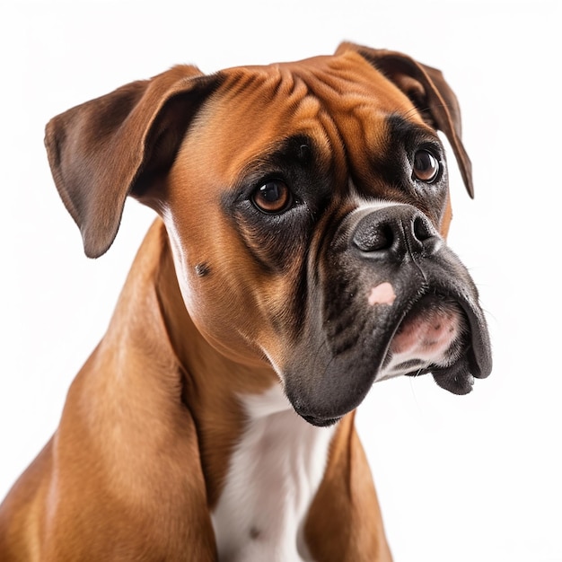 Retrato de perro Boxer closeup aislado en blanco Valiente mascota leal amigo buen compañero