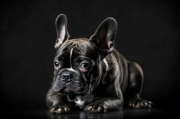 Retrato de perro bulldog francés sobre fondo negro Red neuronal AI generado