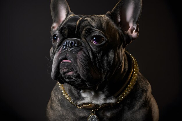 Retrato de perro bulldog francés sobre fondo negro red neuronal generada por ai