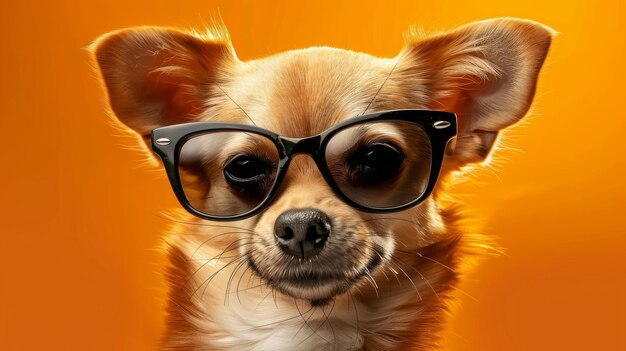 Retrato de perro Chihuahua con gafas de sol Fondo naranja Gafas de sol Chihuahua Retrato naranja D