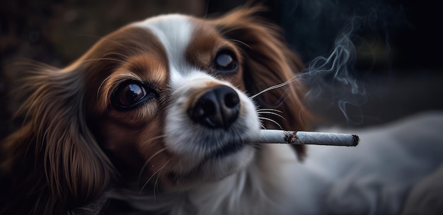 Retrato de un perro con un cigarrillo IA generativa