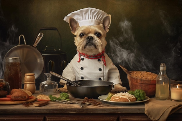 Retrato de un perro cocinando