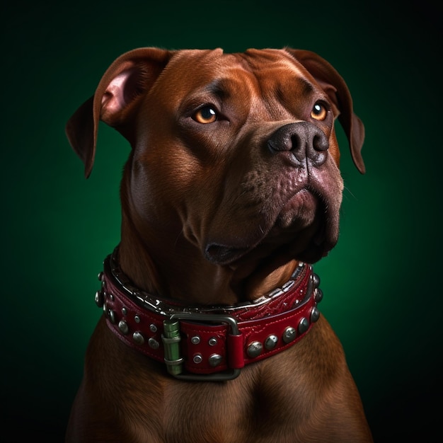 Foto retrato de un perro con un collar rojo y collar de clavos generativo ai