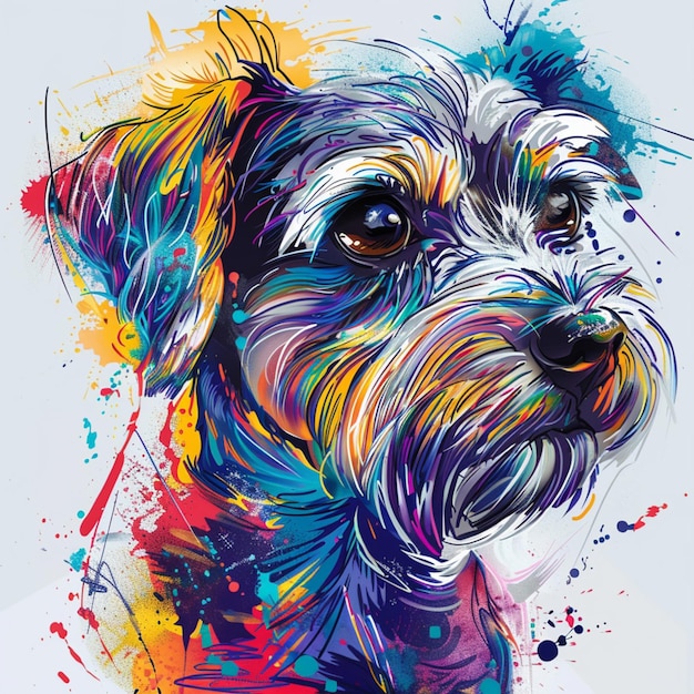 un retrato de perro colorido con un fondo blanco generativo ai