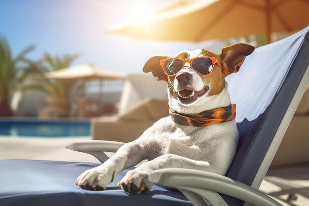 Foto retrato de un perro divertido y genial jack russell con gafas relajándose