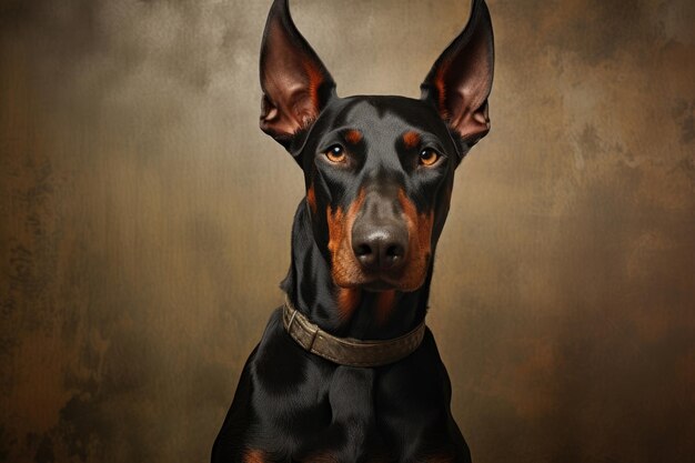 Retrato de un perro Doberman con un collar