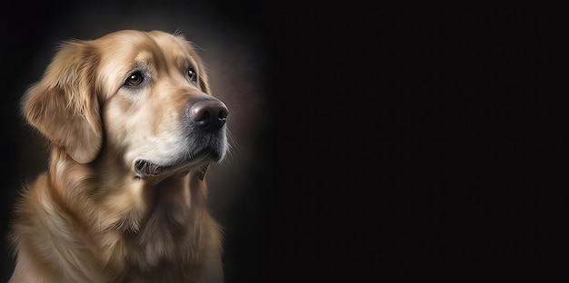 Retrato de perro en estudio con fondo negro generado por inteligencia artificial