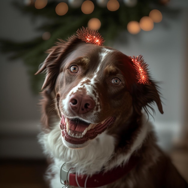 Retrato de perro feliz navidad y próspero año nuevo