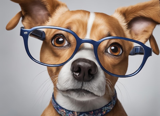 retrato de perro con gafas y pajaritaretrato de perro con gafas y pajarita atado a perro con gafas