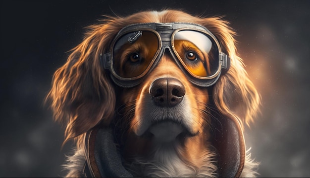 Retrato de un perro genial con gafas de piloto IA generativa