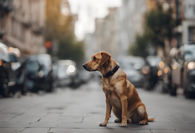 Retrato de un perro golden retriever en una calle de la ciudad