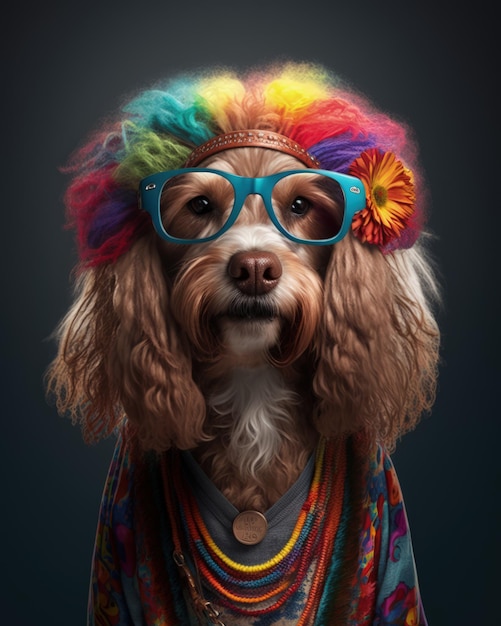 Retrato de un perro hippie tolerante de la comunidad lgbt