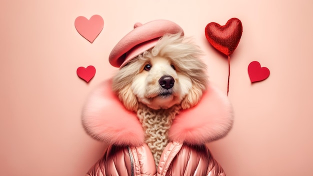 Retrato de perro de moda en el concepto del día de San Valentín