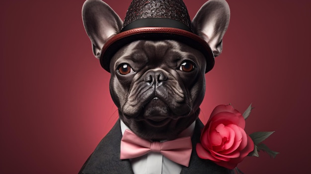 Retrato de perro de moda en el concepto del día de San Valentín