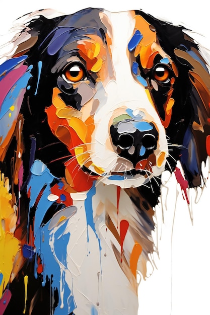 Retrato de un perro de montaña bernés con manchas multicolores