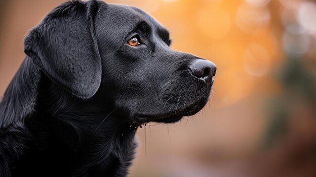 Retrato de un perro negro mirando hacia arriba